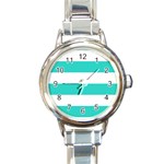 Horizontal Stripes - White and Turquoise Round Italian Charm Watch