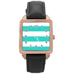 Horizontal Stripes - White and Turquoise Rose Gold Leather Watch