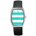 Horizontal Stripes - White and Turquoise Barrel Style Metal Watch