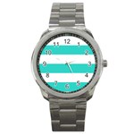 Horizontal Stripes - White and Turquoise Sport Metal Watch