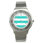 Horizontal Stripes - White and Turquoise Stainless Steel Watch