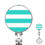 Horizontal Stripes - White and Turquoise Stainless Steel Nurses Watch