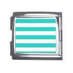 Horizontal Stripes - White and Turquoise Mega Link Italian Charm (18mm)
