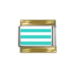 Horizontal Stripes - White and Turquoise Gold Trim Italian Charm (9mm)