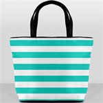 Horizontal Stripes - White and Turquoise Bucket Bag