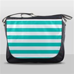 Horizontal Stripes - White and Turquoise Messenger Bag