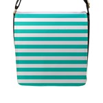 Horizontal Stripes - White and Turquoise Flap Closure Messenger Bag (L)