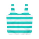 Horizontal Stripes - White and Turquoise Full Print Recycle Bag (M)