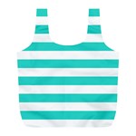 Horizontal Stripes - White and Turquoise Full Print Recycle Bag (L)