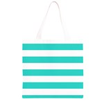 Horizontal Stripes - White and Turquoise Grocery Light Tote Bag