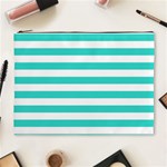 Horizontal Stripes - White and Turquoise Cosmetic Bag (XL)