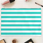 Horizontal Stripes - White and Turquoise Cosmetic Bag (XXL)