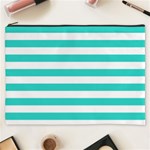 Horizontal Stripes - White and Turquoise Cosmetic Bag (XXXL)