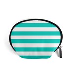 Horizontal Stripes - White and Turquoise Accessory Pouch (Small)