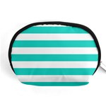 Horizontal Stripes - White and Turquoise Accessory Pouch (Medium)
