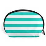 Horizontal Stripes - White and Turquoise Accessory Pouch (Large)