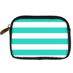 Horizontal Stripes - White and Turquoise Digital Camera Leather Case