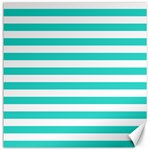 Horizontal Stripes - White and Turquoise Canvas 20  x 20 