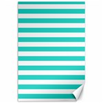 Horizontal Stripes - White and Turquoise Canvas 24  x 36 