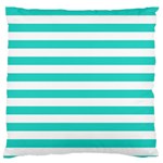 Horizontal Stripes - White and Turquoise Large Cushion Case (One Side)