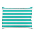 Horizontal Stripes - White and Turquoise Pillow Case (Two Sides)