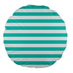 Horizontal Stripes - White and Turquoise Large 18  Premium Round Cushion