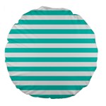 Horizontal Stripes - White and Turquoise Large 18  Premium Flano Round Cushion