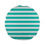 Horizontal Stripes - White and Turquoise Standard 15  Premium Round Cushion