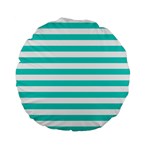 Horizontal Stripes - White and Turquoise Standard 15  Premium Flano Round Cushion