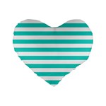 Horizontal Stripes - White and Turquoise Standard 16  Premium Flano Heart Shape Cushion