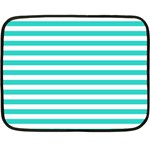 Horizontal Stripes - White and Turquoise Double Sided Fleece Blanket (Mini)