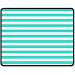 Horizontal Stripes - White and Turquoise Fleece Blanket (Medium) (One Side)