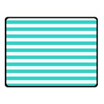 Horizontal Stripes - White and Turquoise Fleece Blanket (Small) (One Side)