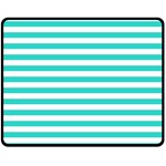 Horizontal Stripes - White and Turquoise Double Sided Fleece Blanket (Medium) (Two Sides)