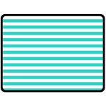 Horizontal Stripes - White and Turquoise Double Sided Fleece Blanket (Large) (Two Sides)
