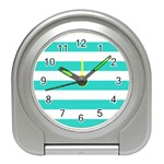 Horizontal Stripes - White and Turquoise Desk Alarm Clock