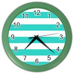 Horizontal Stripes - White and Turquoise Color Wall Clock