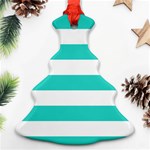 Horizontal Stripes - White and Turquoise Christmas Tree Ornament (Two Sides)