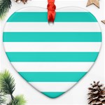 Horizontal Stripes - White and Turquoise Ornament (Heart)