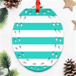 Horizontal Stripes - White and Turquoise Ornament (Bell) Ornament (Oval Filigree)