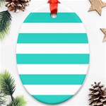 Horizontal Stripes - White and Turquoise Ornament (Oval)