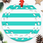 Horizontal Stripes - White and Turquoise Ornament (Round Filigree)