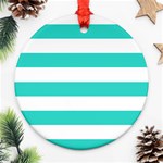 Horizontal Stripes - White and Turquoise Ornament (Round)