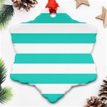 Horizontal Stripes - White and Turquoise Snowflake Ornament (Two Sides)