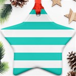 Horizontal Stripes - White and Turquoise Star Ornament (Two Sides)