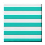Horizontal Stripes - White and Turquoise Tile Coaster