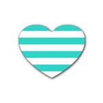 Horizontal Stripes - White and Turquoise Heart Coaster (4 pack)