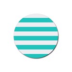 Horizontal Stripes - White and Turquoise Rubber Coaster (Round)