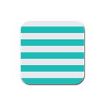 Horizontal Stripes - White and Turquoise Rubber Square Coaster (4 pack)