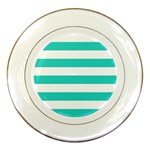 Horizontal Stripes - White and Turquoise Porcelain Plate